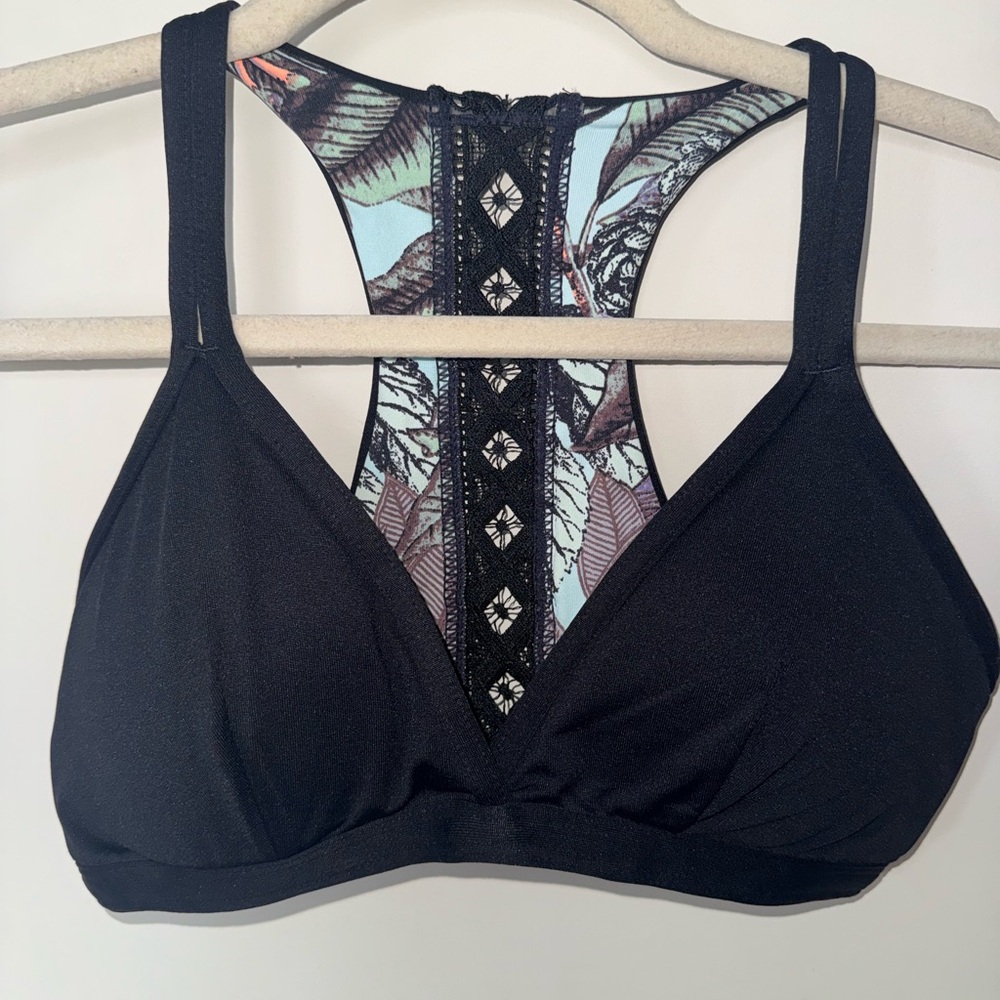 Maaji Black Bikini Top with Tropical Printed Racerback